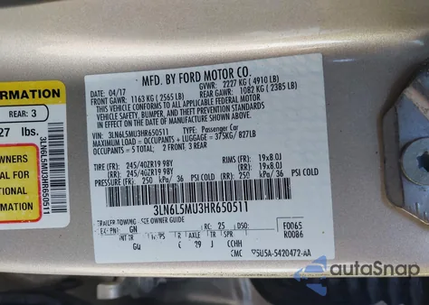 2017 Lincoln Mkz Hybrid Reserve из США, поврежденный, VIN 3LN6L5MU3HR650511